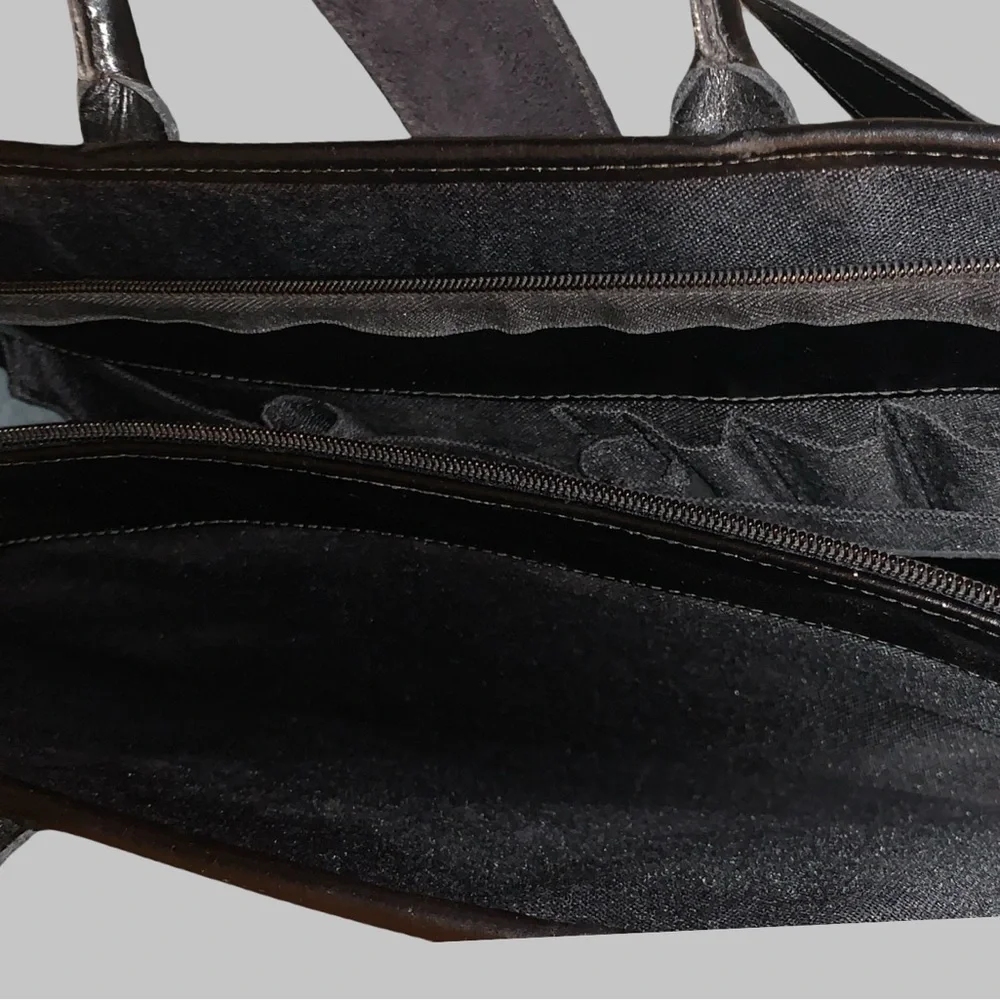 Jack Georges slim black leather briefcase laptop bag with crossbody strap